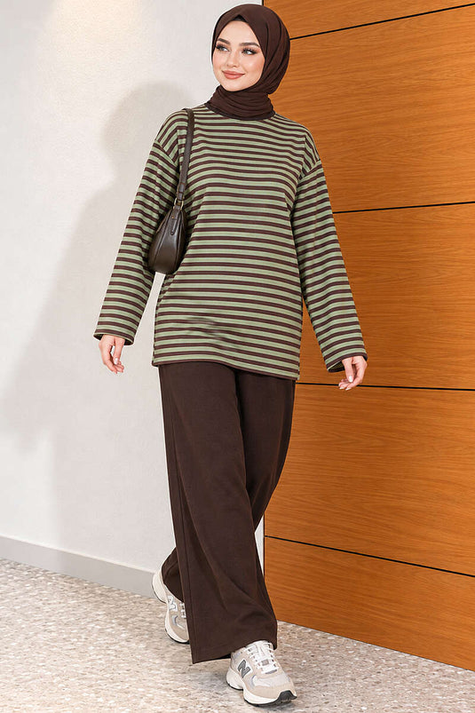 Green Striped Lounge Two-Piece Set
