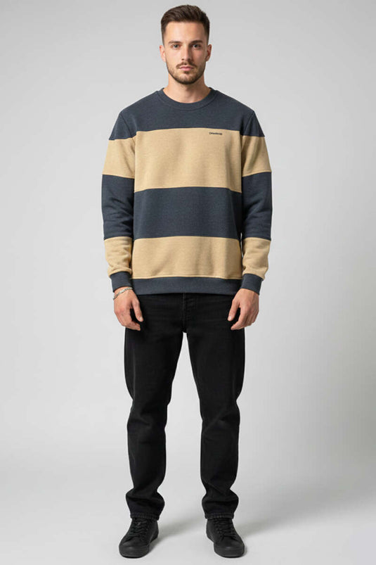 Yatay Çizgili Selanik Erkek Sweatshirt Füme