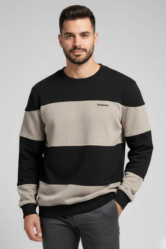 Sweat-shirt Thessaloniki pour homme, rayé horizontalement, noir