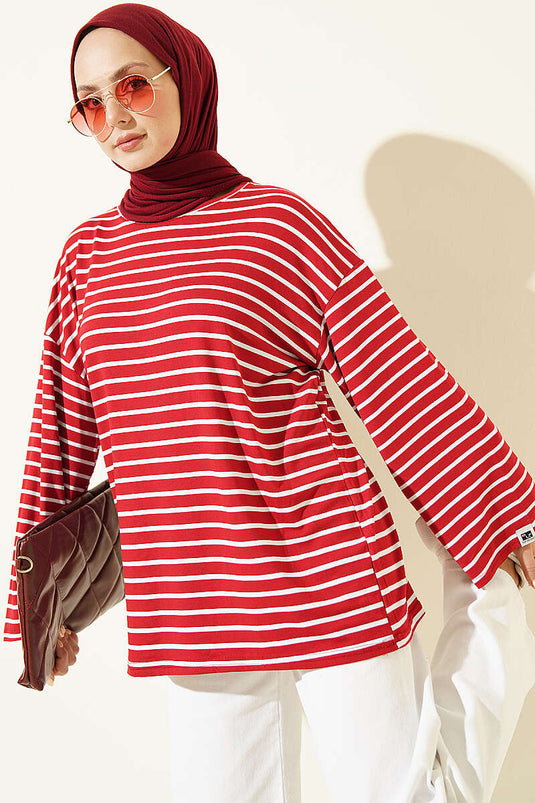 Tunique En Viscose À Rayures Bordeaux