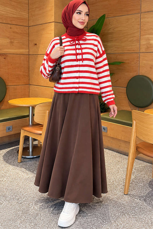 Roter Gestreifter Strickcardigan