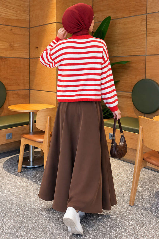Roter Gestreifter Strickcardigan