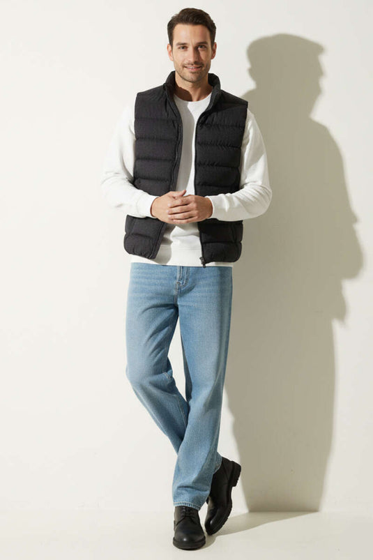 Gilet Imbottito Uomo con Cuciture Orizzontali Antracite