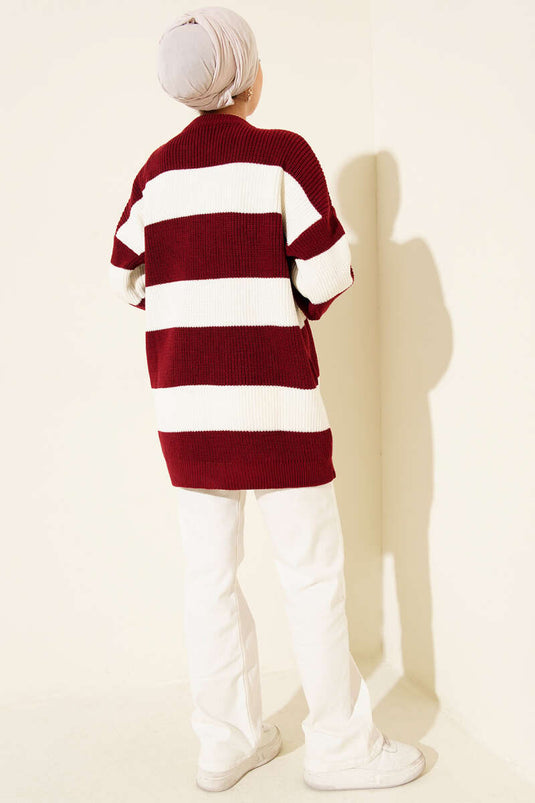 تونيك تريكو مخطط عريض أفقيًا باللون العنابي