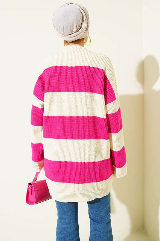 Tunique en tricot à larges rayures horizontales fuchsia