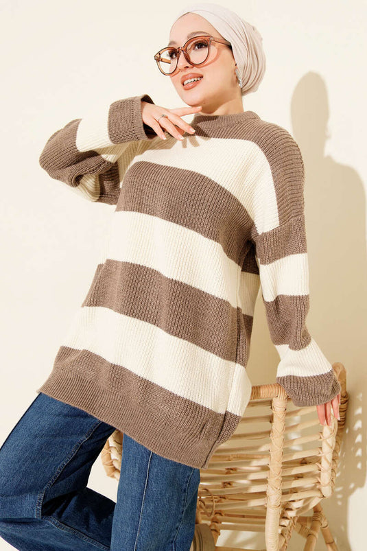 تونيك تريكو مخطط عريض ياتاي بلون فيزون