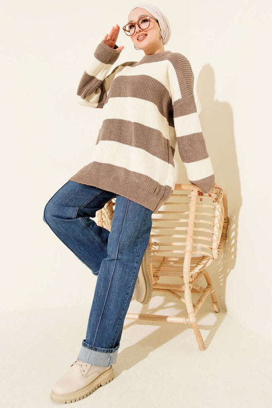 تونيك تريكو مخطط عريض ياتاي بلون فيزون