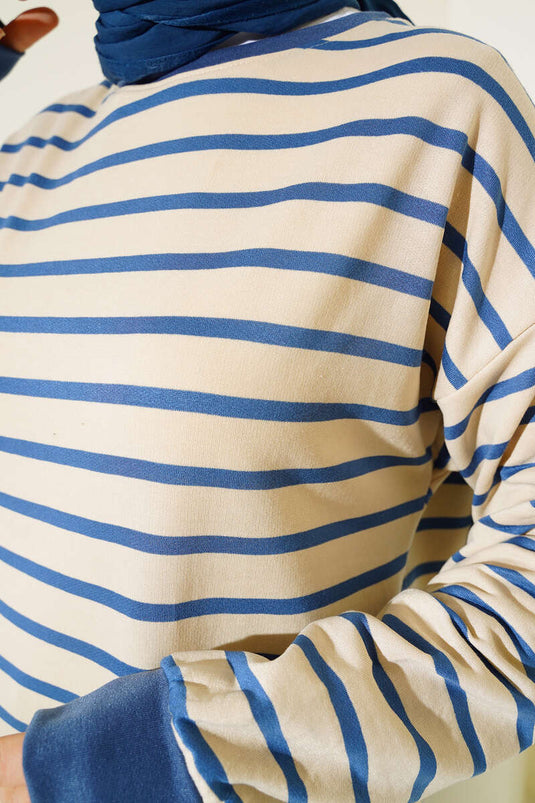 Horizontal Striped Two Yarn Suit Indigo