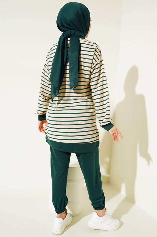 Costume Deux Fils à Rayures Horizontales Vert Émeraude