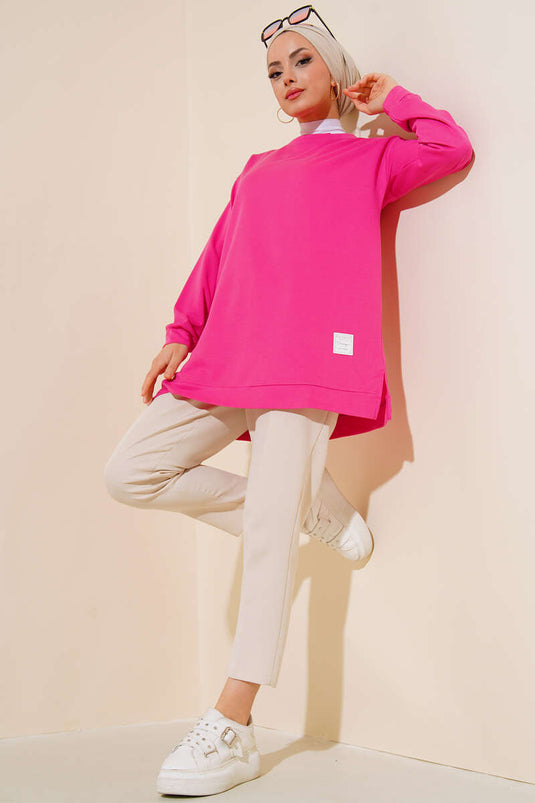 Tunique à blason imprimé texte Fuchsia