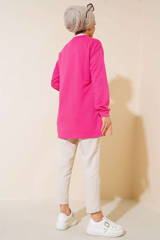 Tunique à blason imprimé texte Fuchsia