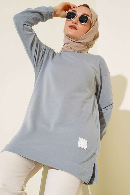 Tunique Brodée Imprimé Texte Gris