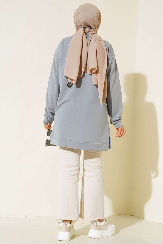 Tunique Brodée Imprimé Texte Gris