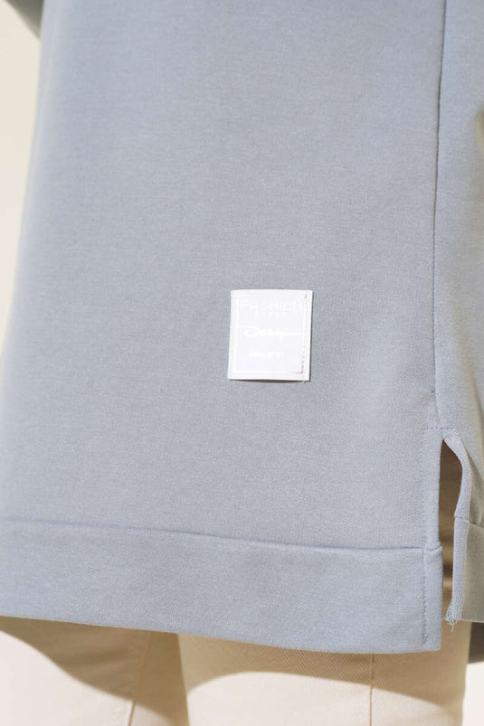 Tunique Brodée Imprimé Texte Gris