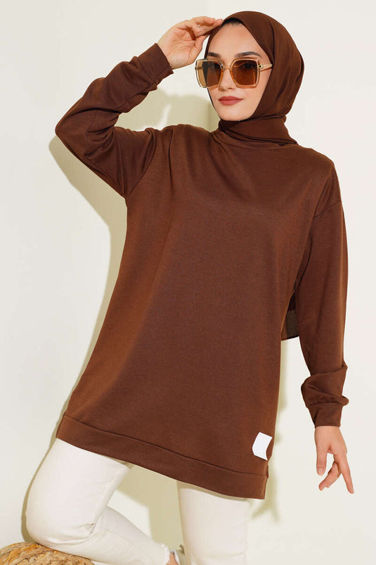 Text Printed Emblem Tunic Brown