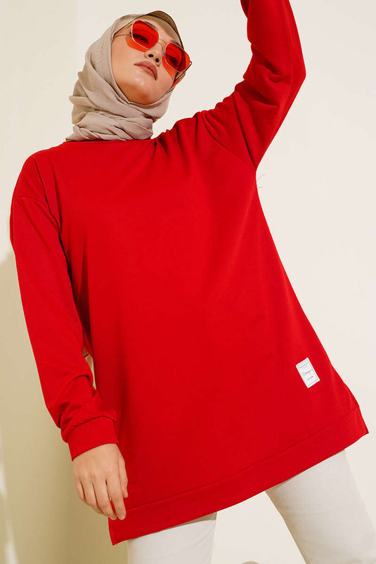 Tunique Brodée Imprimé Texte Rouge