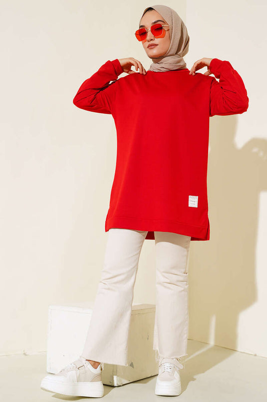 Tunique Brodée Imprimé Texte Rouge