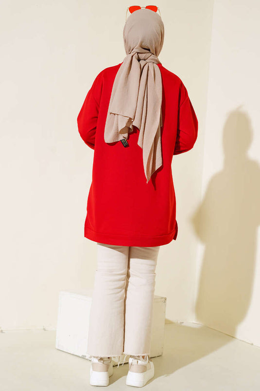 Tunique Brodée Imprimé Texte Rouge