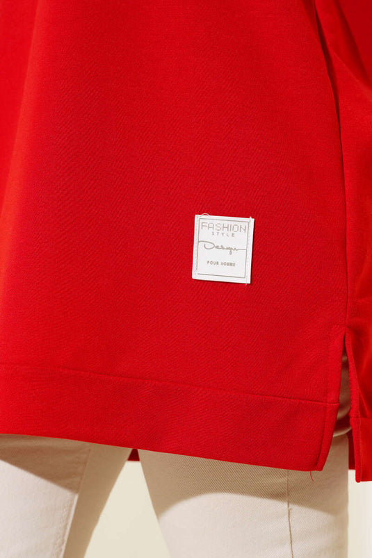 Tunique Brodée Imprimé Texte Rouge