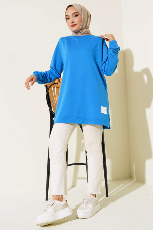 Yazı Baskı Armalı Tunik Mavi