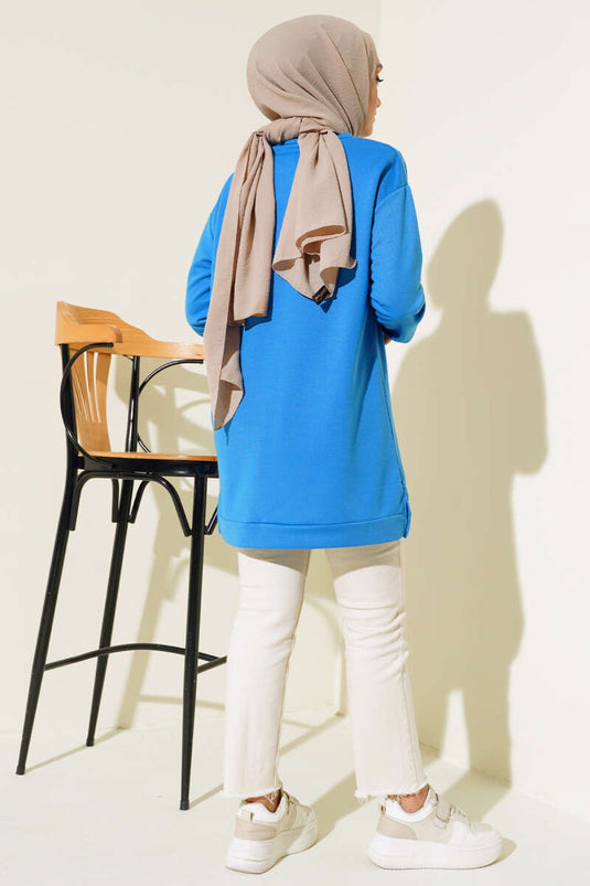 Yazı Baskı Armalı Tunik Mavi