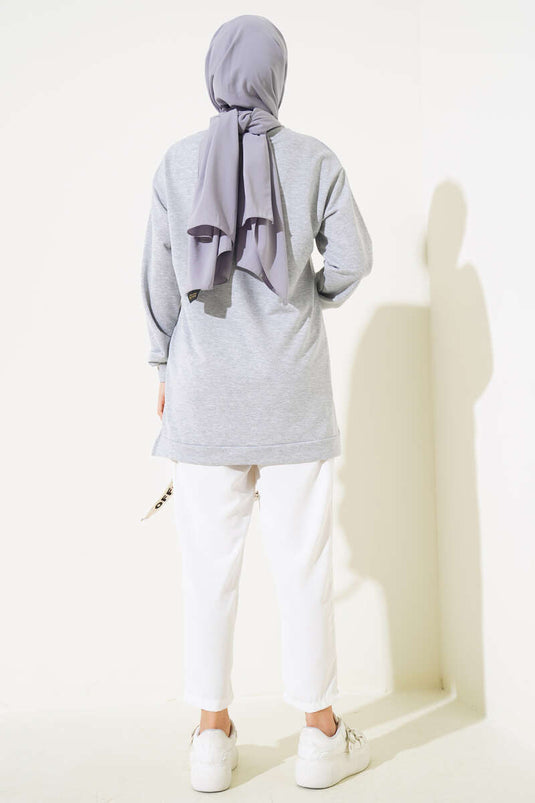 Text Printed Emblem Tunic Melange Gray