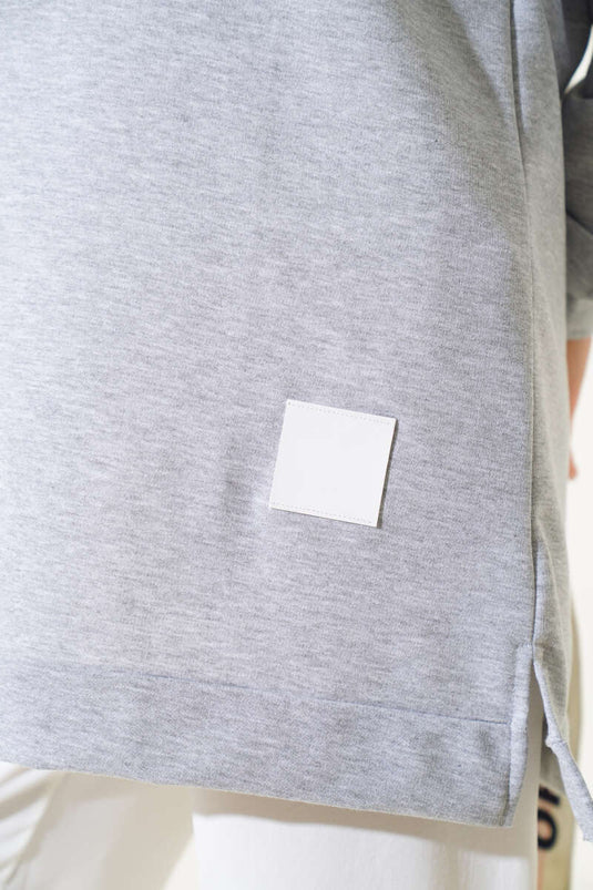 Text Printed Emblem Tunic Melange Gray