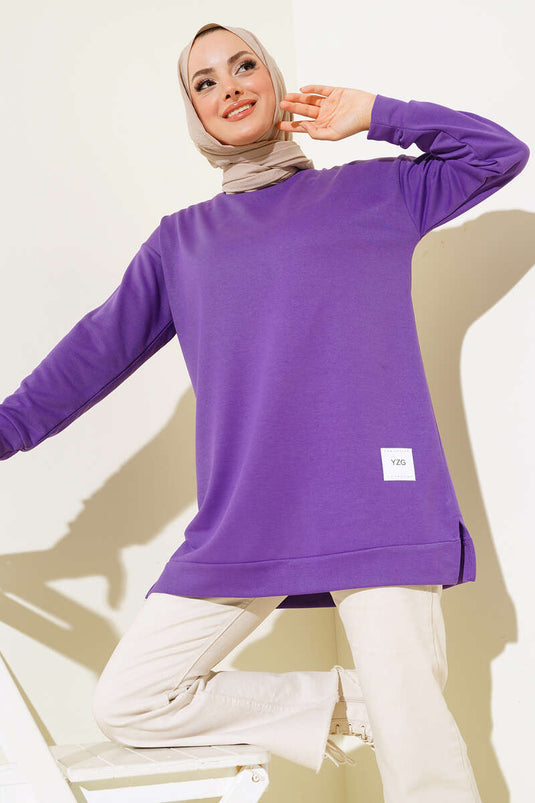 Tunique Brodée Imprimé Texte Violet