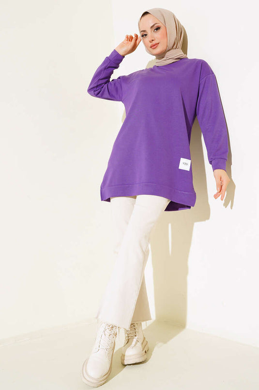 Tunique Brodée Imprimé Texte Violet