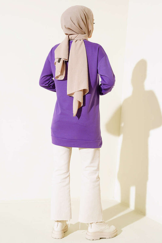 Tunique Brodée Imprimé Texte Violet
