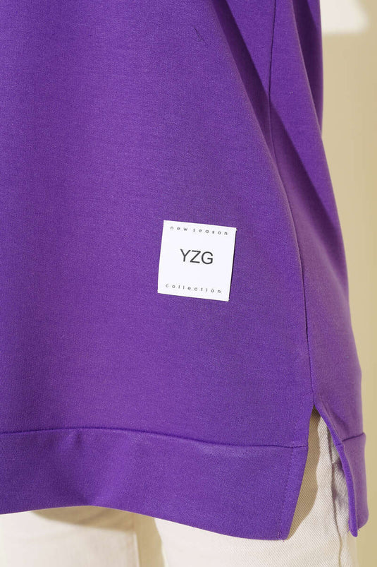 Tunique Brodée Imprimé Texte Violet