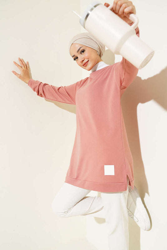 Text Printed Emblem Tunic Powder