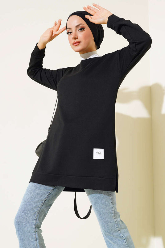 Tunique Brodée Imprimé Texte Noir