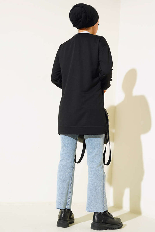 Tunique Brodée Imprimé Texte Noir