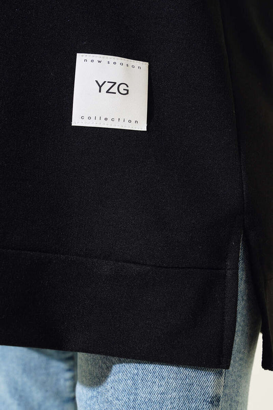 Tunique Brodée Imprimé Texte Noir