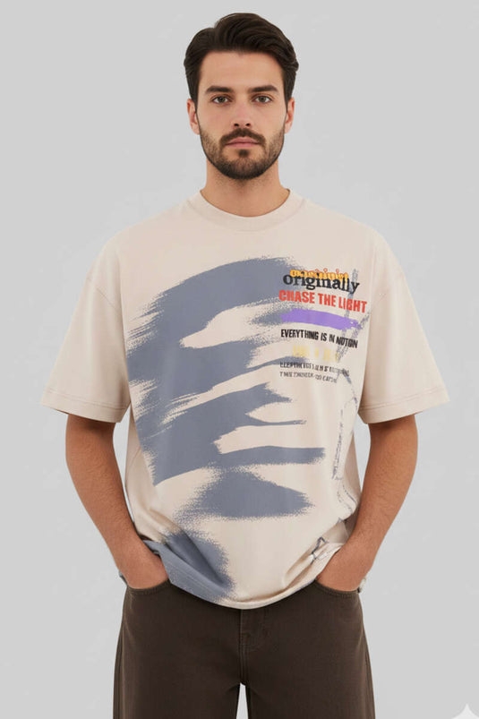 T-shirt ample pour homme avec inscription, beige