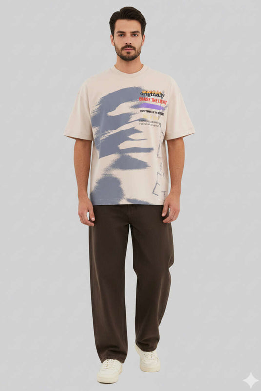 T-shirt ample pour homme avec inscription, beige