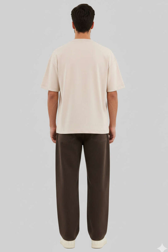T-shirt ample pour homme avec inscription, beige