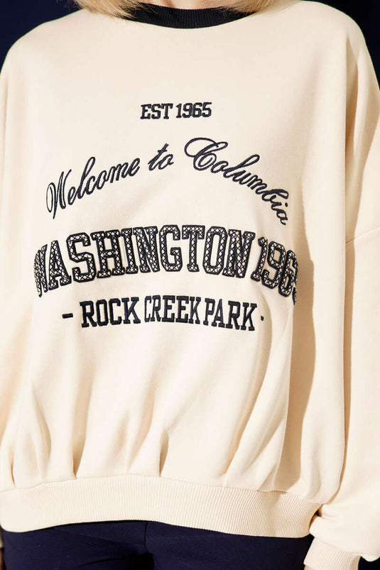 Sweat-shirt oversize beige avec broderie Yazı