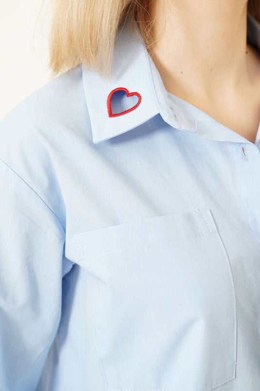 Shirt with Embroidered Writing and Single Pocket Blue