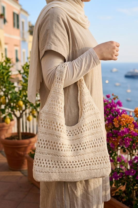 Summer Beach and Daily Knitted Bag Ecru