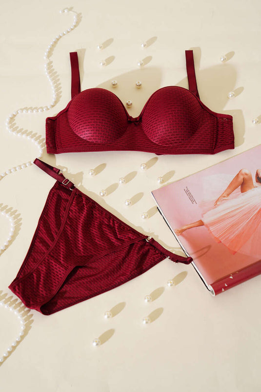 طقم حمالة صدر غير مبطنة من قطعة واحدة، لون عنابي