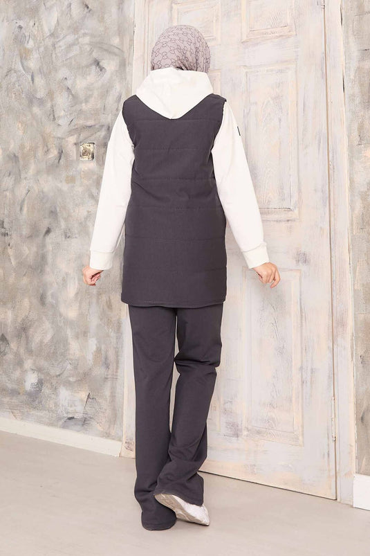 Yelek Sweat Pantolon Üçlü Takım Füme