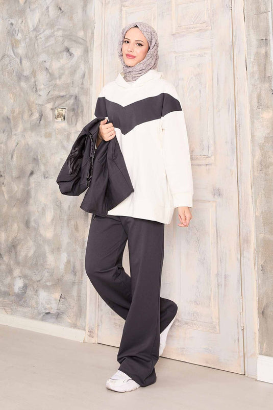 Yelek Sweat Pantolon Üçlü Takım Füme