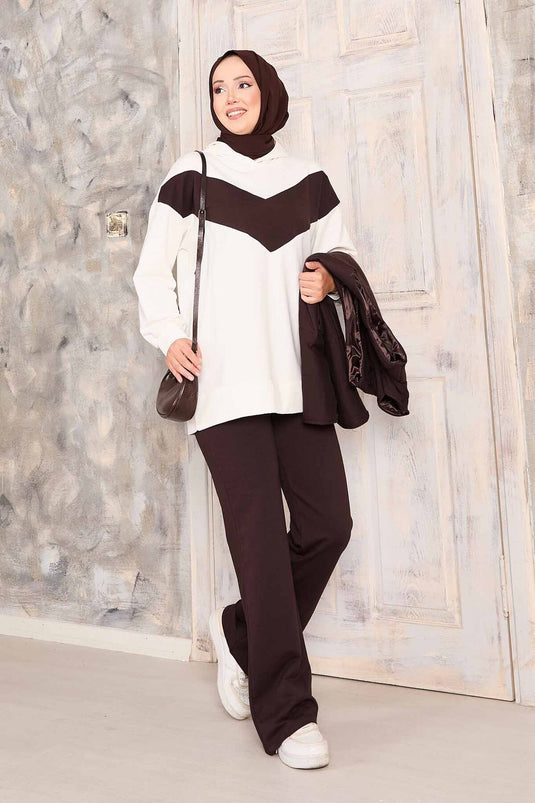 Yelek Sweat Pantolon Üçlü Takım Kahve