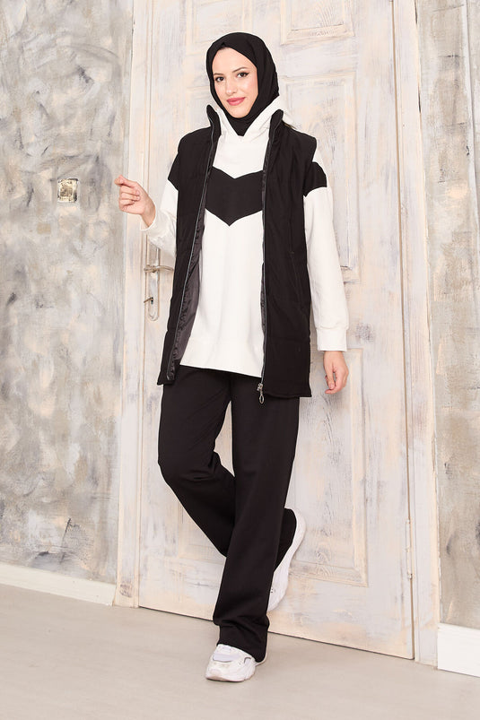 Yelek Sweat Pantolon Üçlü Takım Siyah