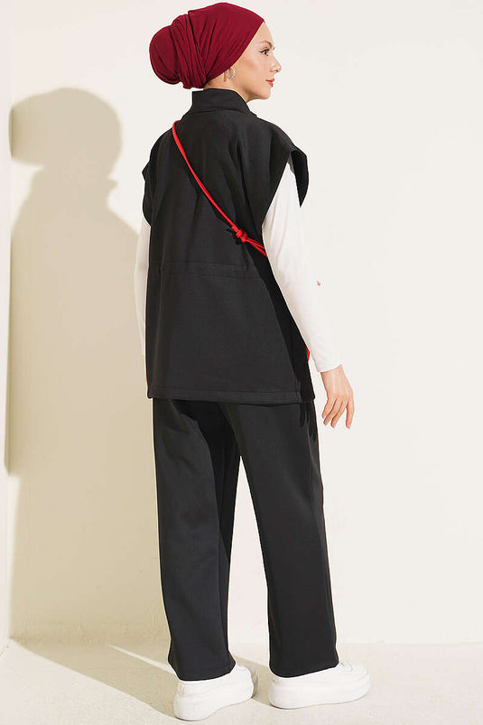 Conjunto De Túnica Y Chaleco Con Cinturón En Negro