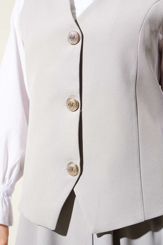 Ensemble jupe et gilet à boutons gris