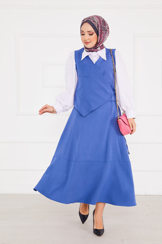 Ensemble gilet et jupe hijab indigo
