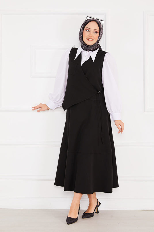 Ensemble gilet et jupe hijab noir
